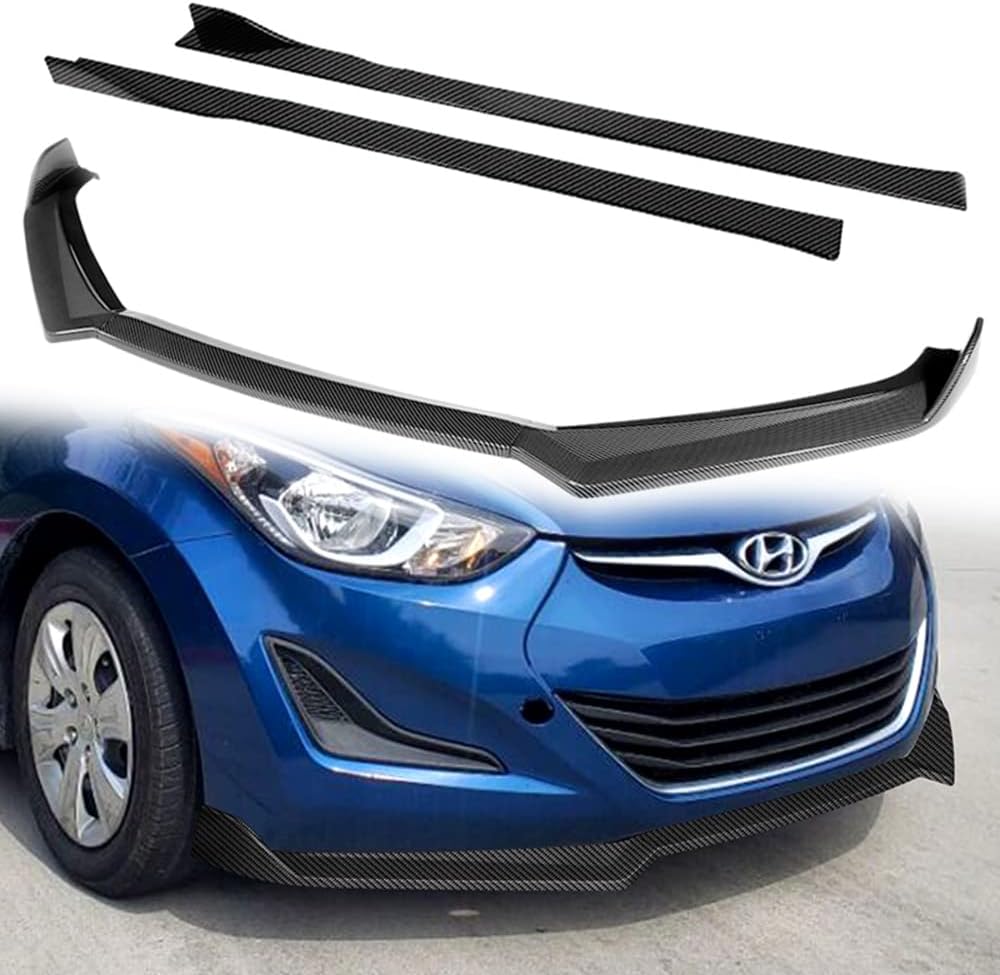 Q1-TECH, 9-Piece Front Bumper Lip & Side Skirt Extensions Diffuser Compatible with 2011 2012 2013 Hyundai Elantra Sedan Only, Front Lip Spoiler Air Chin Splitter ABS (Painted Carbon)