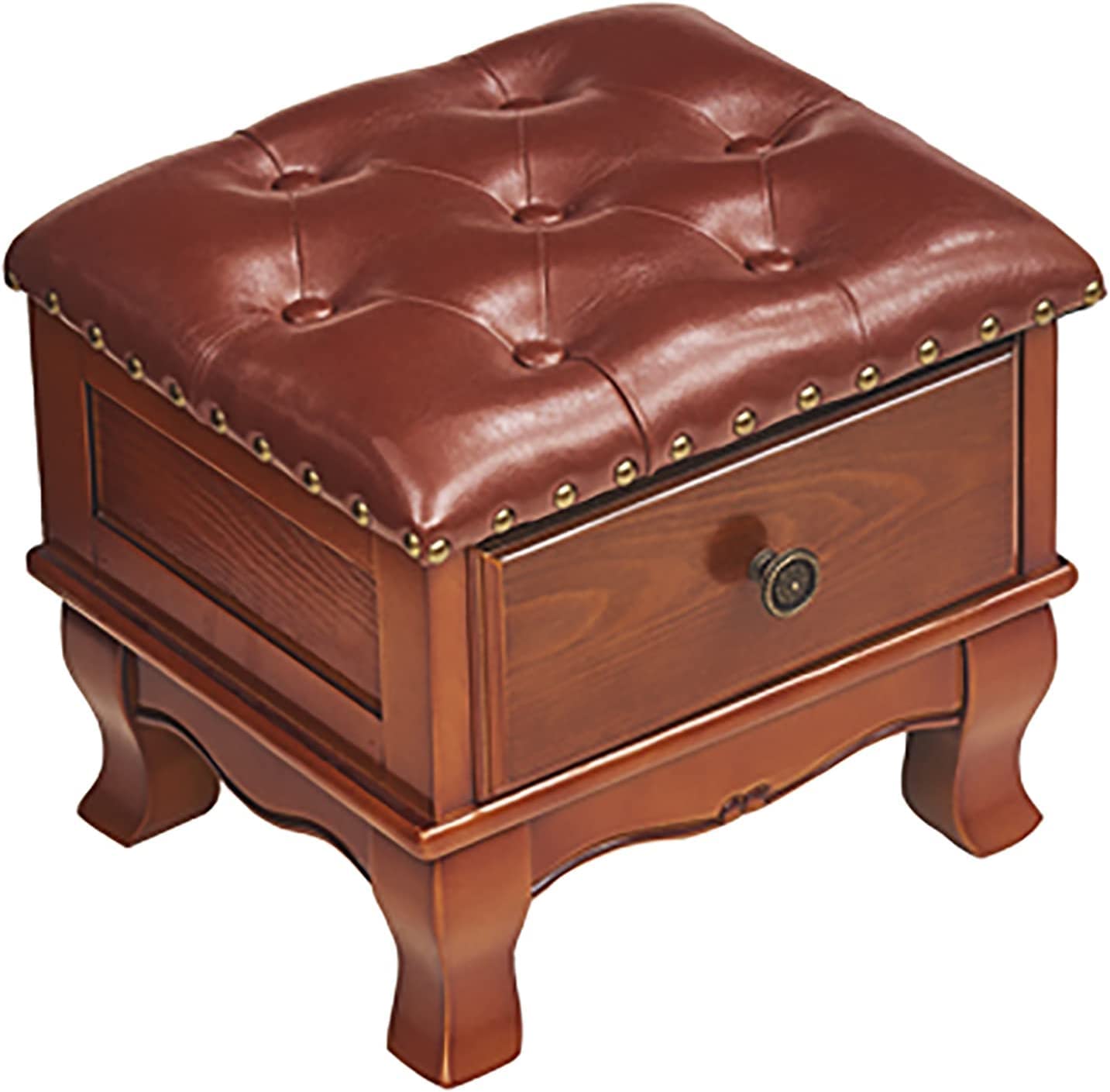 Cuir avec rangement et bois massif : le pouf cube vintage d'exception