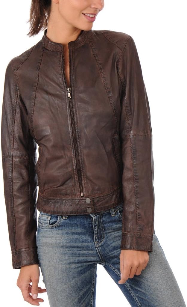 Womens Burnt Browny Lambskin Genuine Leather Jacket, Biker Jacket