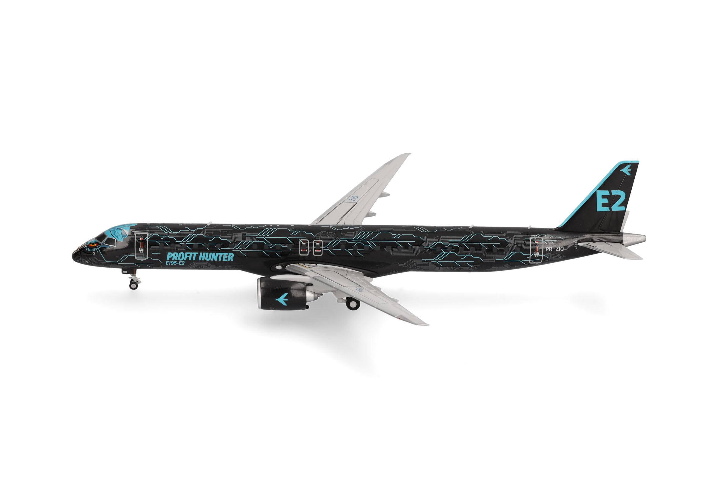 herpa 572989 Modellflugzeug Embraer E195-E2 Tech Eagle, Miniatur im Maßstab 1:200, Sammlerstück, Modell ohne Standfuß, Kunststoff Miniaturmodell, Schwarz