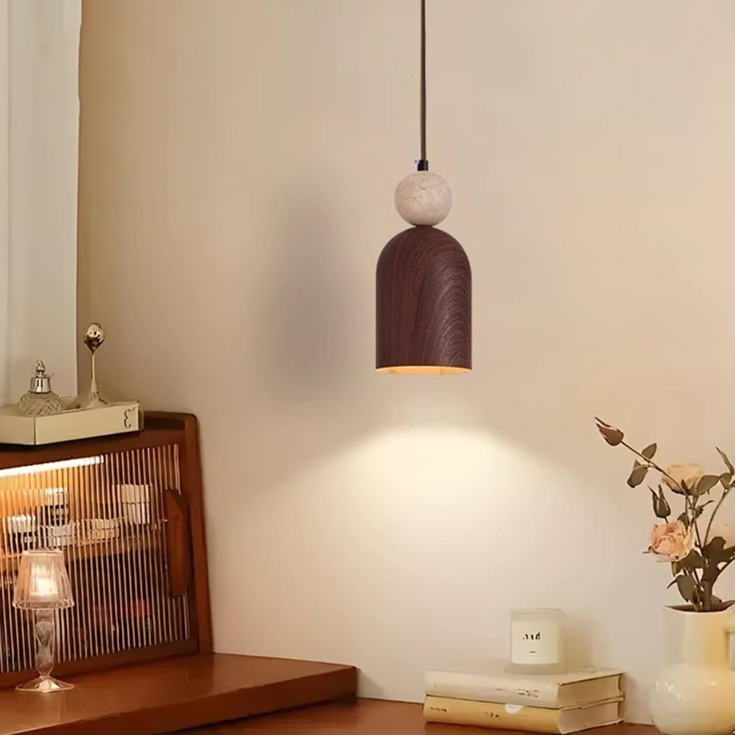 Wisząca Lampa Sufitowa Z Trawertynu Żyrandol Z Wiszącą Lampą 3,9 Cala Kulisty Klosz Z Trawertynu Z Metalowym Usłojeniem Drewna Gniazdo E27 W Stylu Industrialnym Wabi-Sabi Do Restauracji I