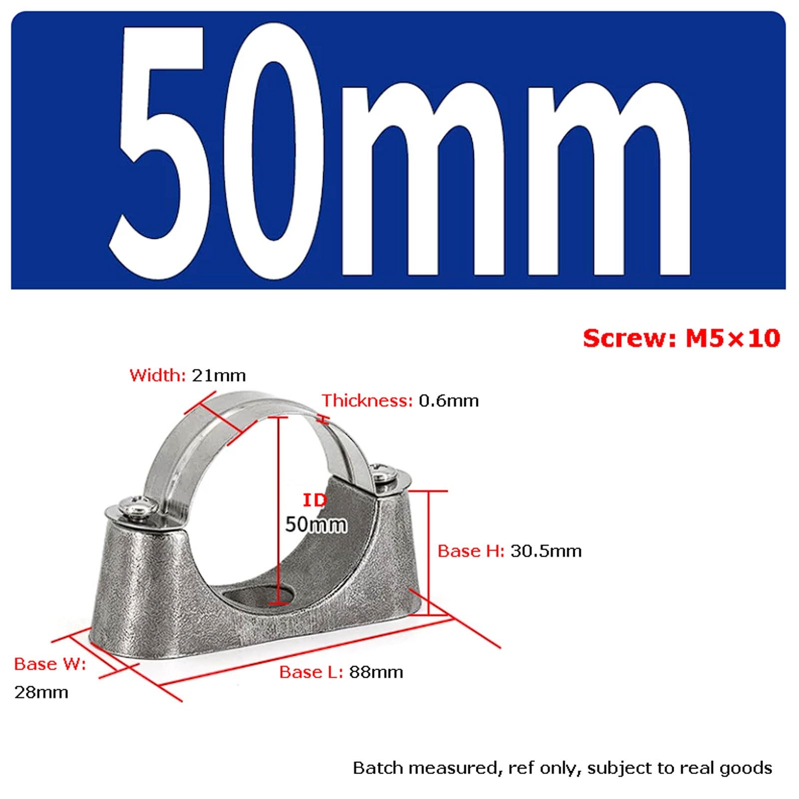 Fascette per tubi in acciaio inox 304, 4 set di clip a sella e supporti per fissaggio tubi distanziati dalla parete, foro centrale 6mm per tubi Ø16-50mm Fibbia di fissaggio(50mm)