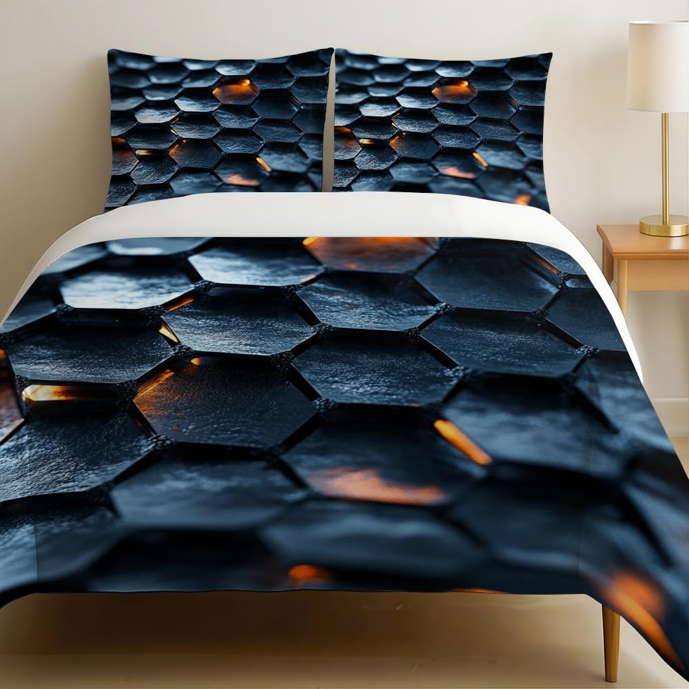 Housse de couette 220x240 bleu foncé à motifs géométriques