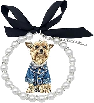 Pearl Dog Necklace, Snow White Pearl Cat Wedding Collar, Diamond Beaded Kitten Collars Bling Puppy Jewelry for Small Girls Dogs - Chihuahua, Yorkie Party Accessories, L