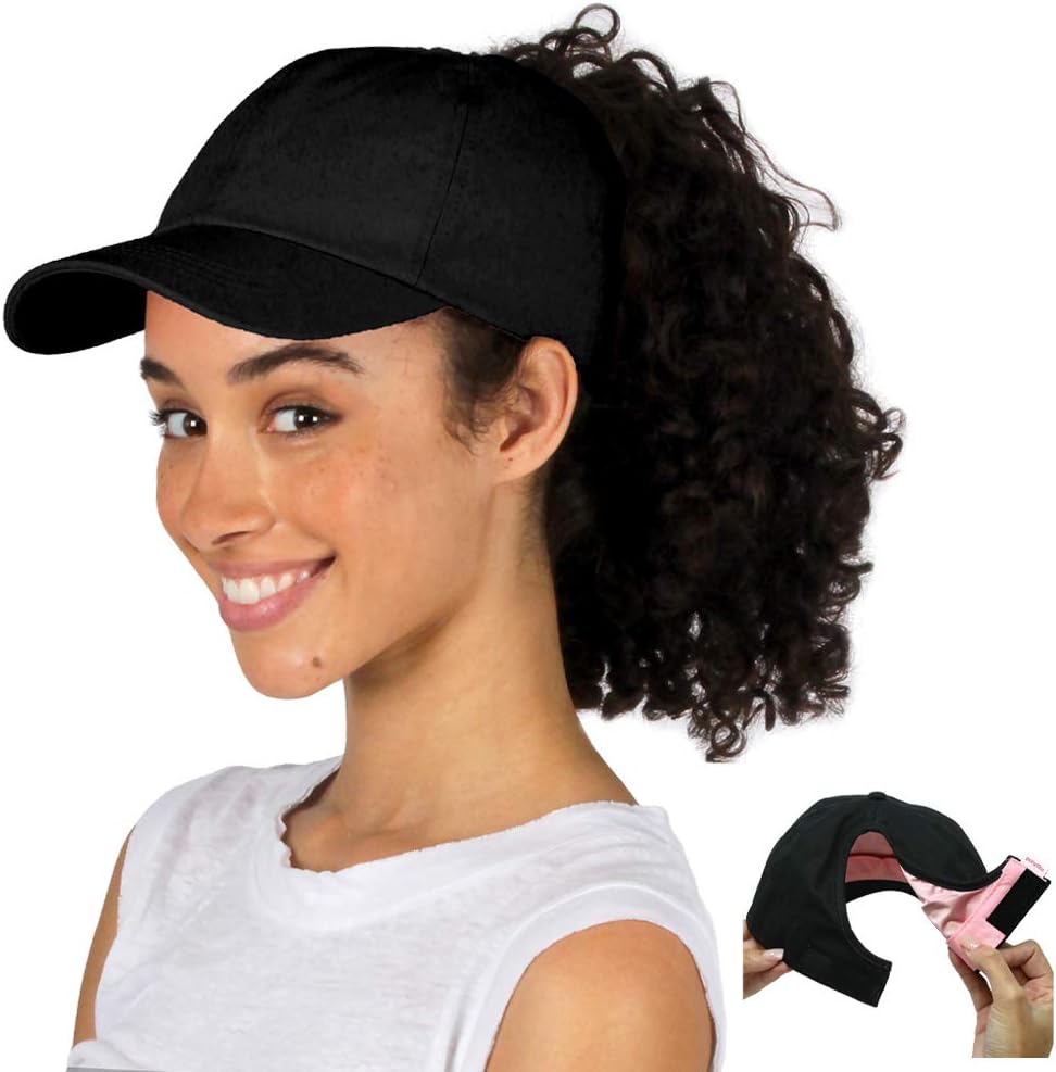 Ponyflo Satin-Lined Ponytail Cap – Designed for Women with Curly Hair, Ponytail Hats for Women, Curly Hair Baseball Cap