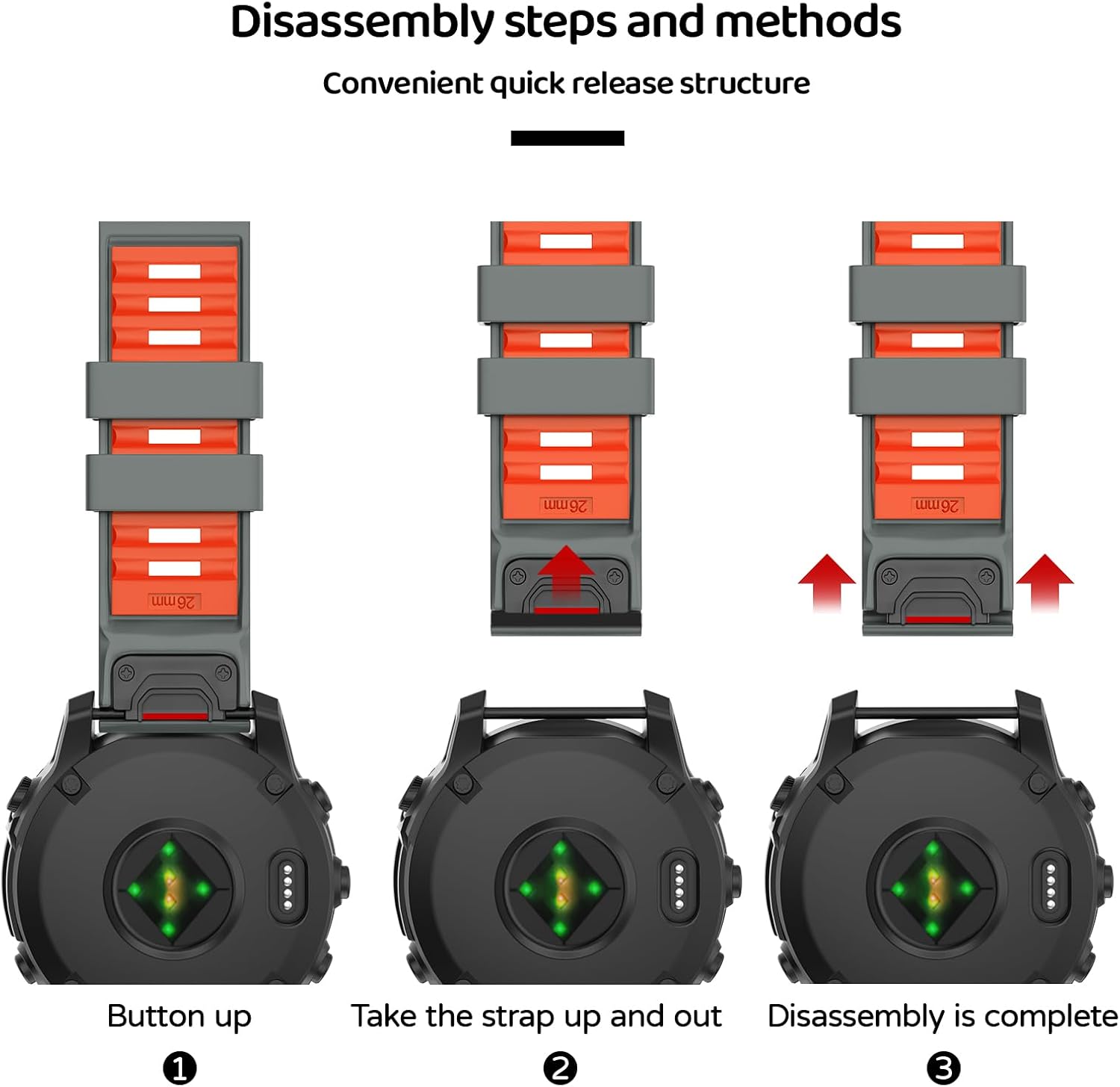 Watch Band for Garmin Fenix 8 51mm/Fenix 7X/Fenix 6X/Fenix 5X/Fenix 3/Quatix 8 51mm/Tactix 8 51mm, 26mm Silicone QuickFit Band - Image 5