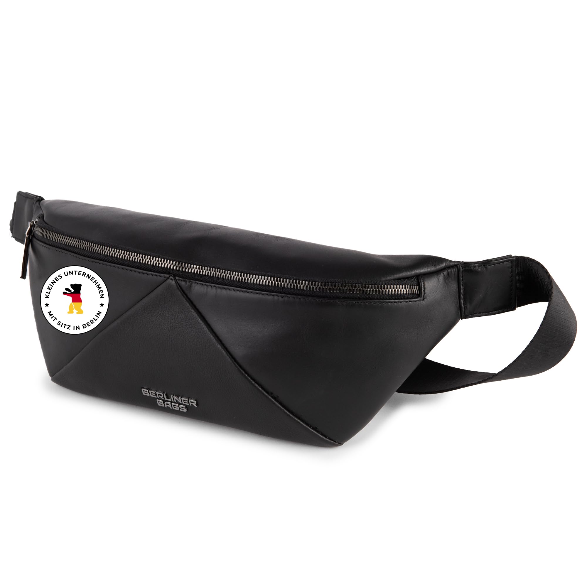 Berliner Bags Premium Bauchtasche Feline, Umhängetasche aus Leder, Crossbody Tasche, Gürteltasche für Damen und Herren - Schwarz