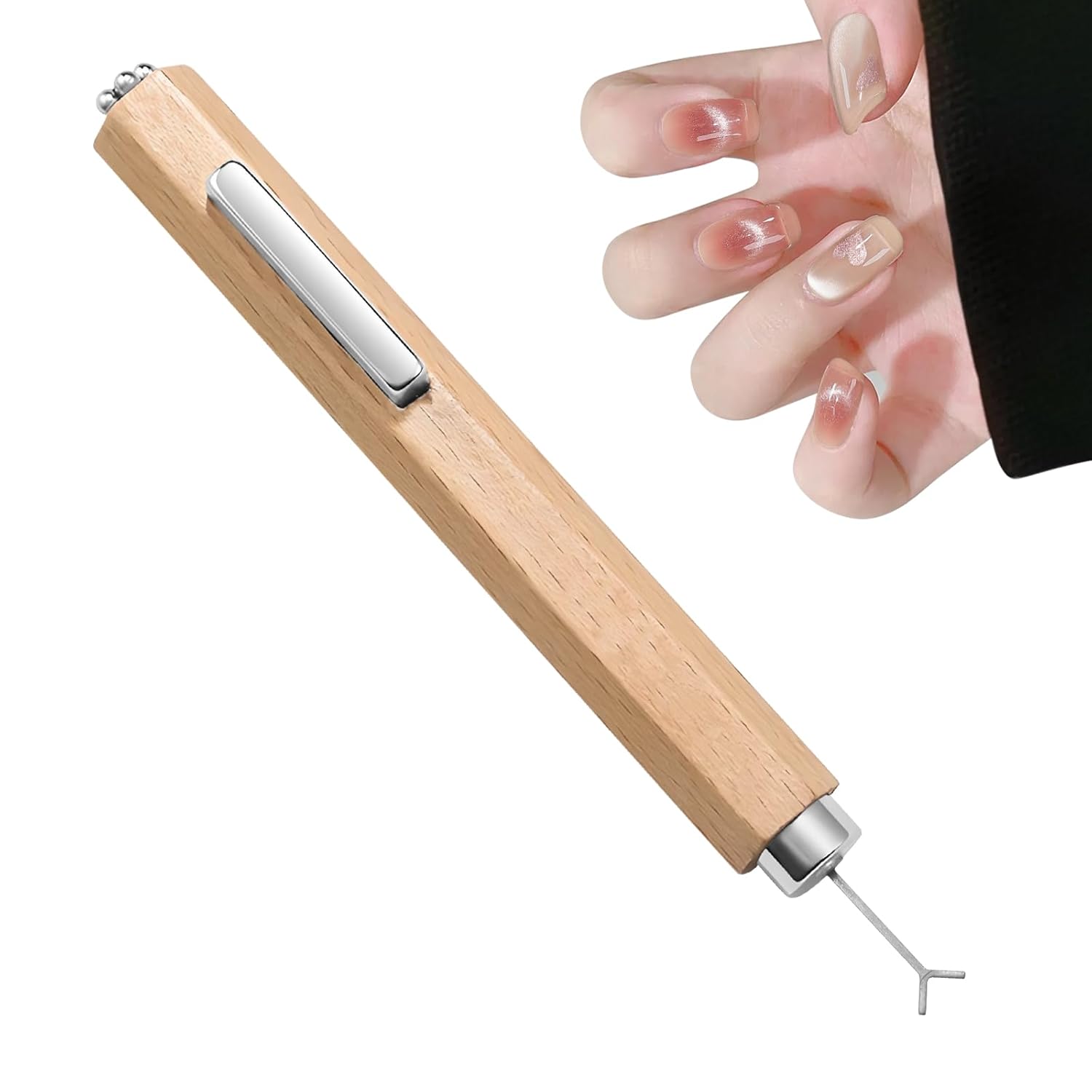 Rapid Forming Heart Nail Art Magnet, 3 in 1 Wooden Handle Nail Magnet, Versatility Personalization DIY Tools, Strong magnetic properties For home or professional use