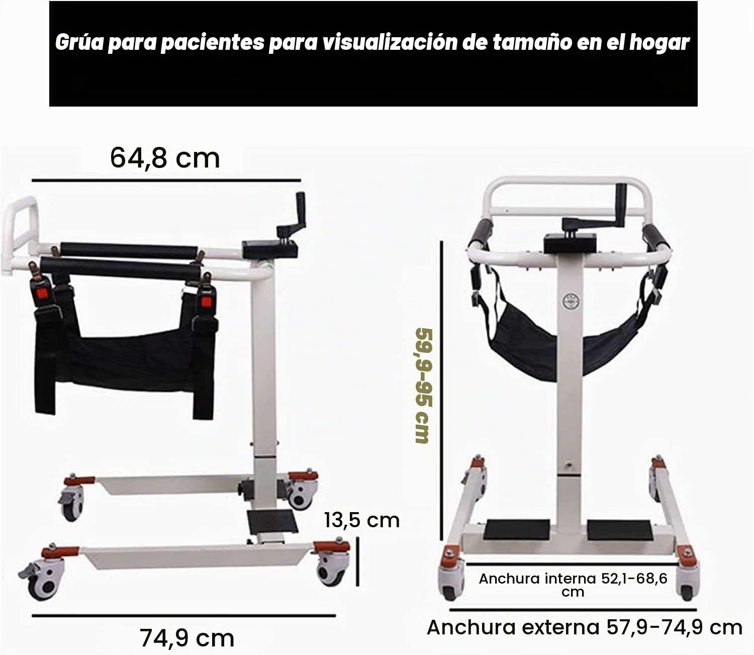 Grua Traslado Enfermos, Home Grua Enfermos Sillas de Ruedas,Gruas para Personas Mayores, Ayuda de Transferencia de Pacientes para Personas Mayores Discapacitadas Ajustable En Altura Y Ancho,
