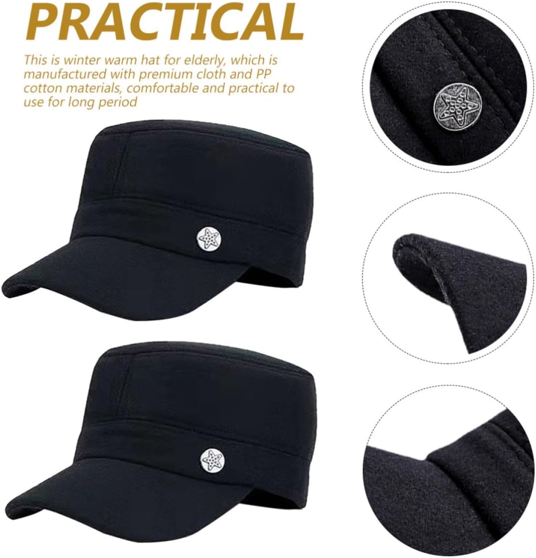 MERRYHAPY Windproof Warm Winter Hat for Elderly Men and Women, Thickened Pp Cotton Material, Special Styling Design, Super Warm and Comfortable for Cold Weather Outdoor Use Black