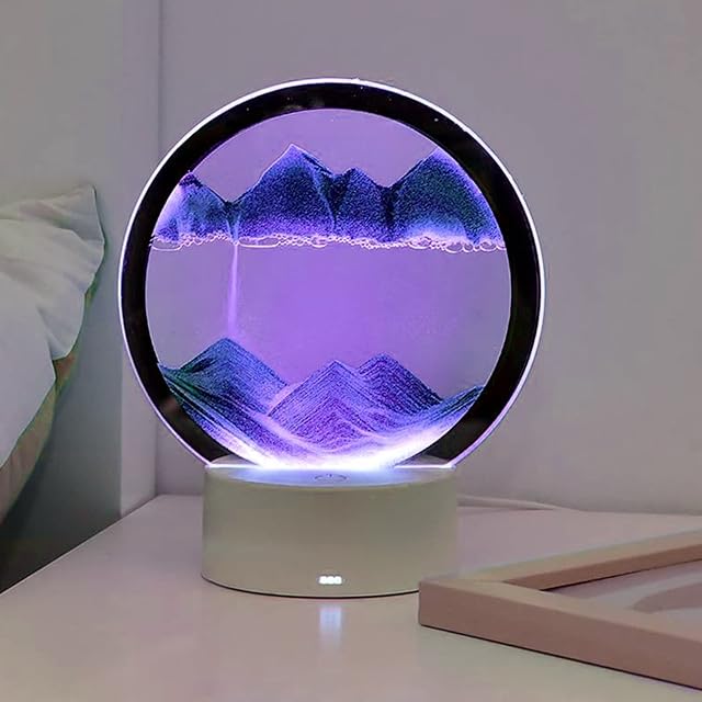 Moving Sand Art Pictures with LED Light, 3D Movable Sand Pictures Decorative Figures, Kinetic Sand Glass Set Desk Decoration, Flowing Sea and Sand Landscape Frame