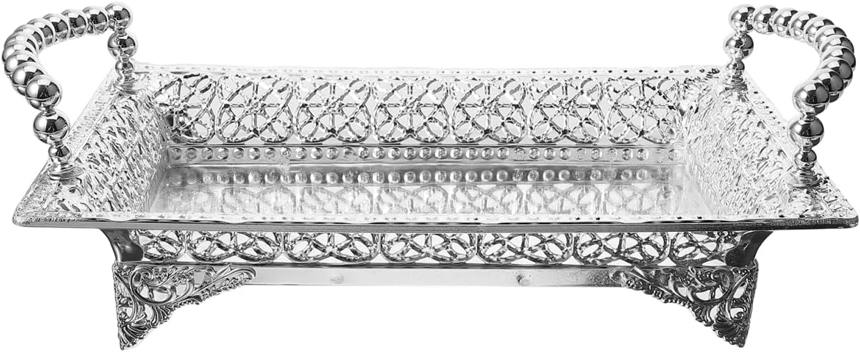 Amosfun Metal Fruit Plate Snack Candy Tray with Handles - Nordic Style Appetizer Nut Serving Plate Christmas Wedding Birthday Party Supply 7.1 x 11.8 x 3.5 Inch