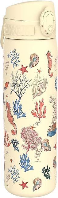 Ion8 Leak Proof Slim Water Bottle, Stainless Steel, Sealife, 600ml (20oz)