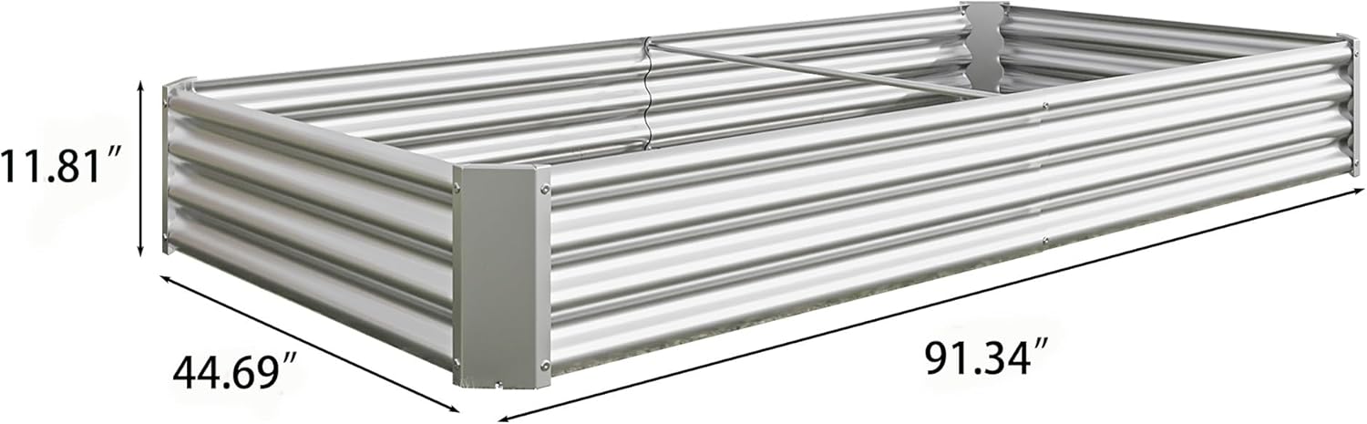 Metal Raised Garden Bed Kit, 7.6x3.7x0.98ft Silver Metal Raised Bed for Flowers, Vegetables, Herbs, Quick Assembly Sturdy Garden Planter