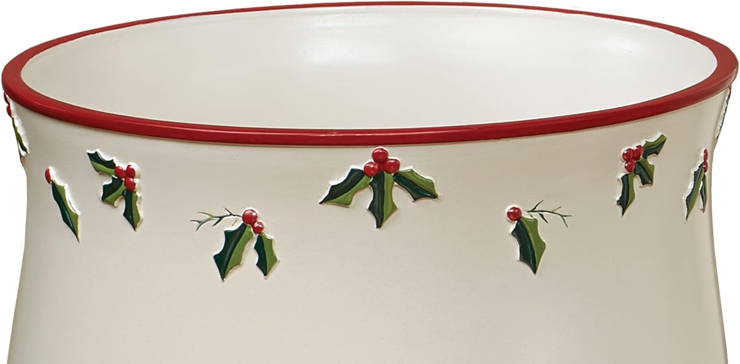 Touch of Class Holly Wreath Wastebasket Eggshell