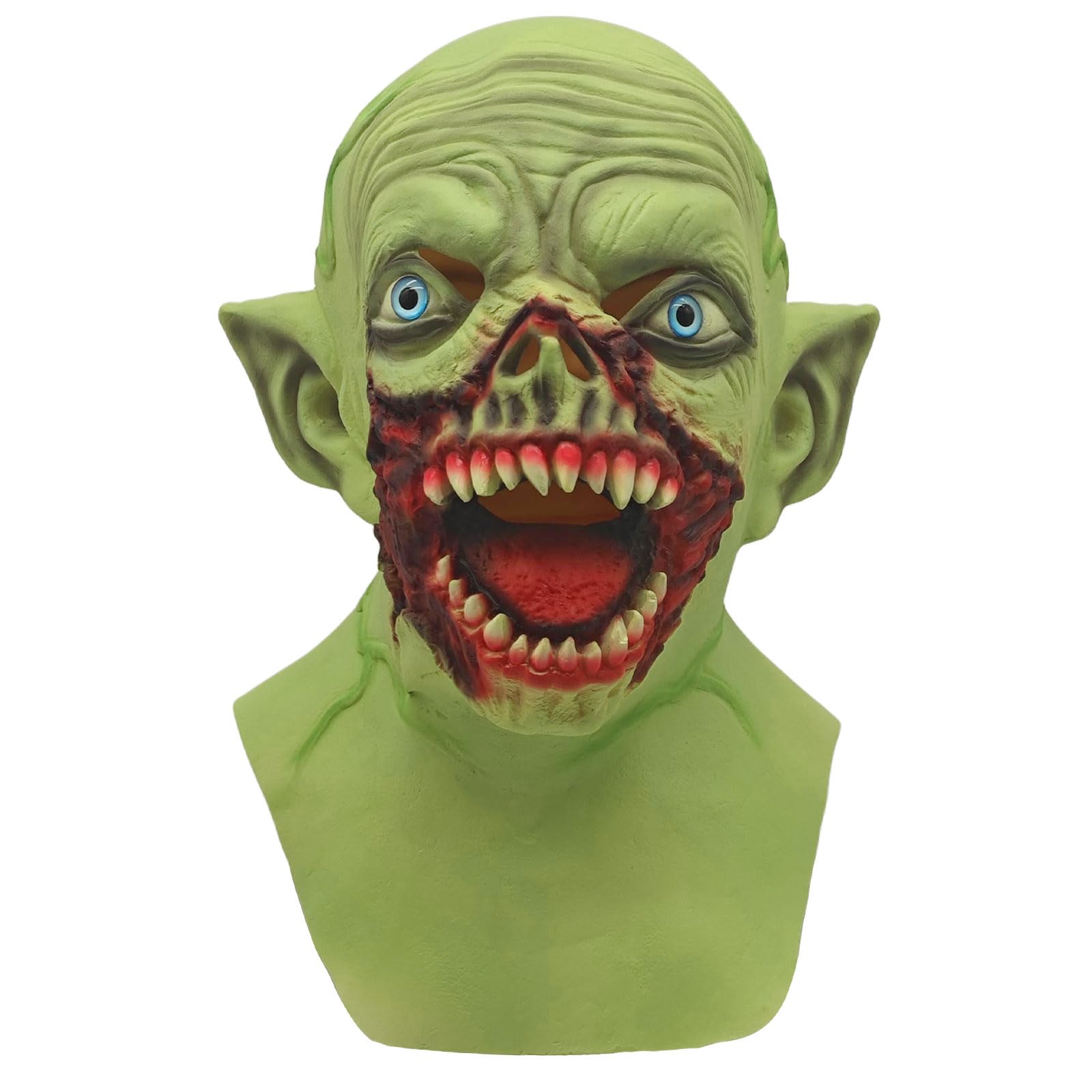 BEJOYFMY Vampire Mask with Sharp Teeth, Scary Latex Demon Monster Face Masks for Adults Cosplay Party Props - Green