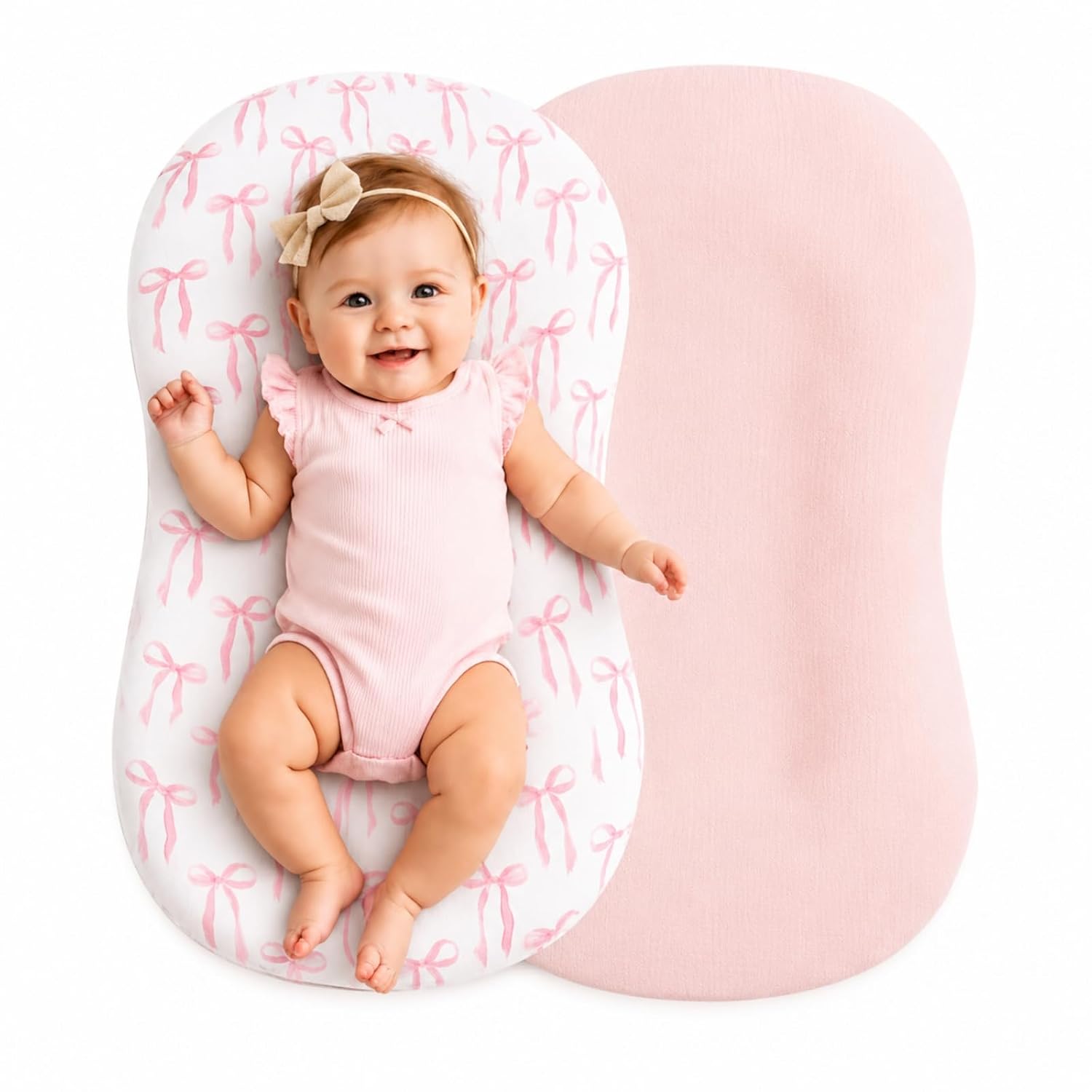 Tigeen 2 Pack Muslin Baby Lounger Cover 100% Cotton Newborn Lounger Slipcover Breathable Soft Baby Nest Cover for Infant Boys Girls 30.3 x 21 Inch
