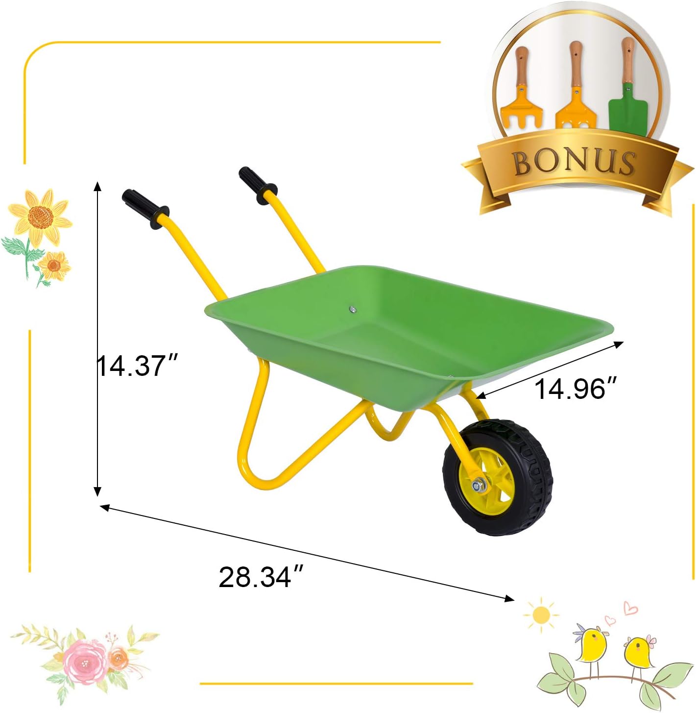 KINTNESS Kids Wheelbarrow Outdoor Kids Toy Wheelbarrow Play Tool for for Boys and Girls Metal Construction Toys Kart w/Steel Tray and Rubber Hand Grips : Toys & Games