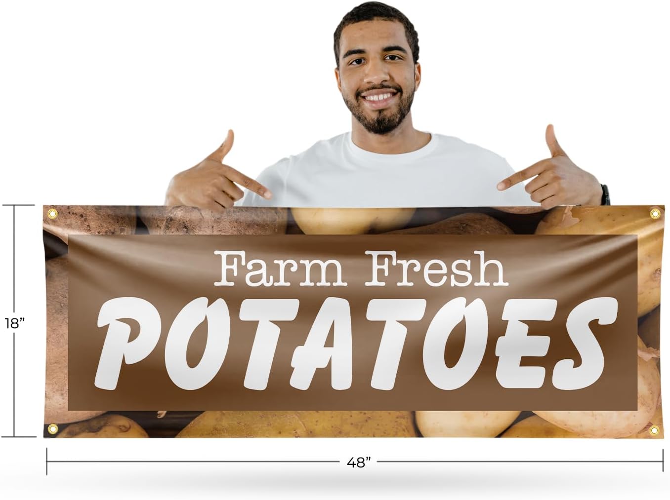 Farm Fresh Potatoes Banner Sign 18 Inch x 48 Inch | 13 oz Vinyl with Metal Grommets | Heavy-Duty Single-Sided Outdoor Durable Printed High-Quality Weatherproof | Made in the USA