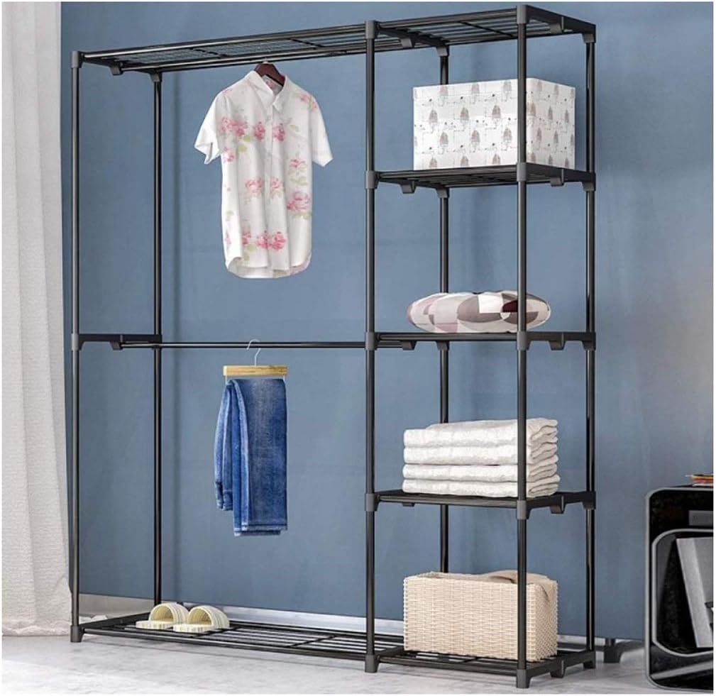 Closet Simple Wardrobe Simple Economical Cloth Wardrobe Steel Pipe Bold Reinforcement All Steel e Double Fabric Storage Cabinet Wardrobe (Color : Beige)