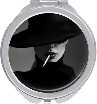 Beautyful Woman Compact Mirror Black and White Women Pocket Mirror,Girls Small Mirror for Purse, Portable Travel Makeup Mini Mirror 1x/2x Magnifying Compact Mirror