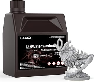 ELEGOO 8K Resina Lavable con Agua de Fotopolímero 405nm LCD Resina de Curado UV Mejor para Saturn 2 8K LCD 3D Impresora, Blanco Humo 2000g