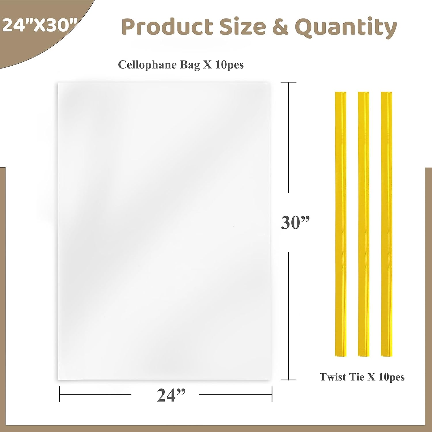 WIKDAY Clear Gift Bags 10 PCS 24x30 Inches Large Cellophane Wrap for Gift Baskets Wrapping Plastic with Ties for Gift Giving, Packaging Products
