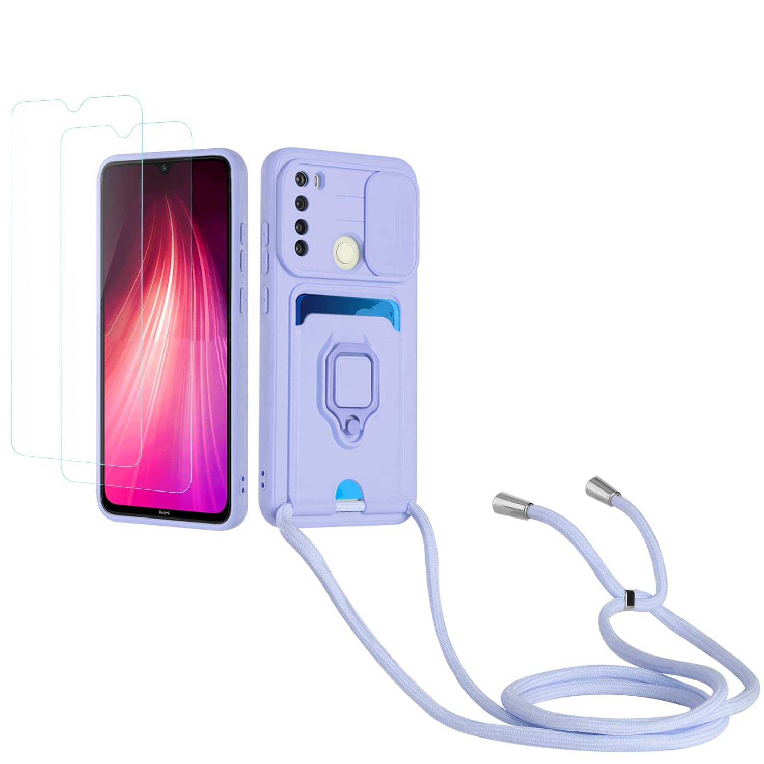 Kaslly Funda con Cuerda para Samsung Galaxy A35+[2 Pack Protector Pantalla],Case con Ranura para Tarjetas,Cubierta de Cámara Deslizante Proteger,Doble Cara Protección-Negro — view 31