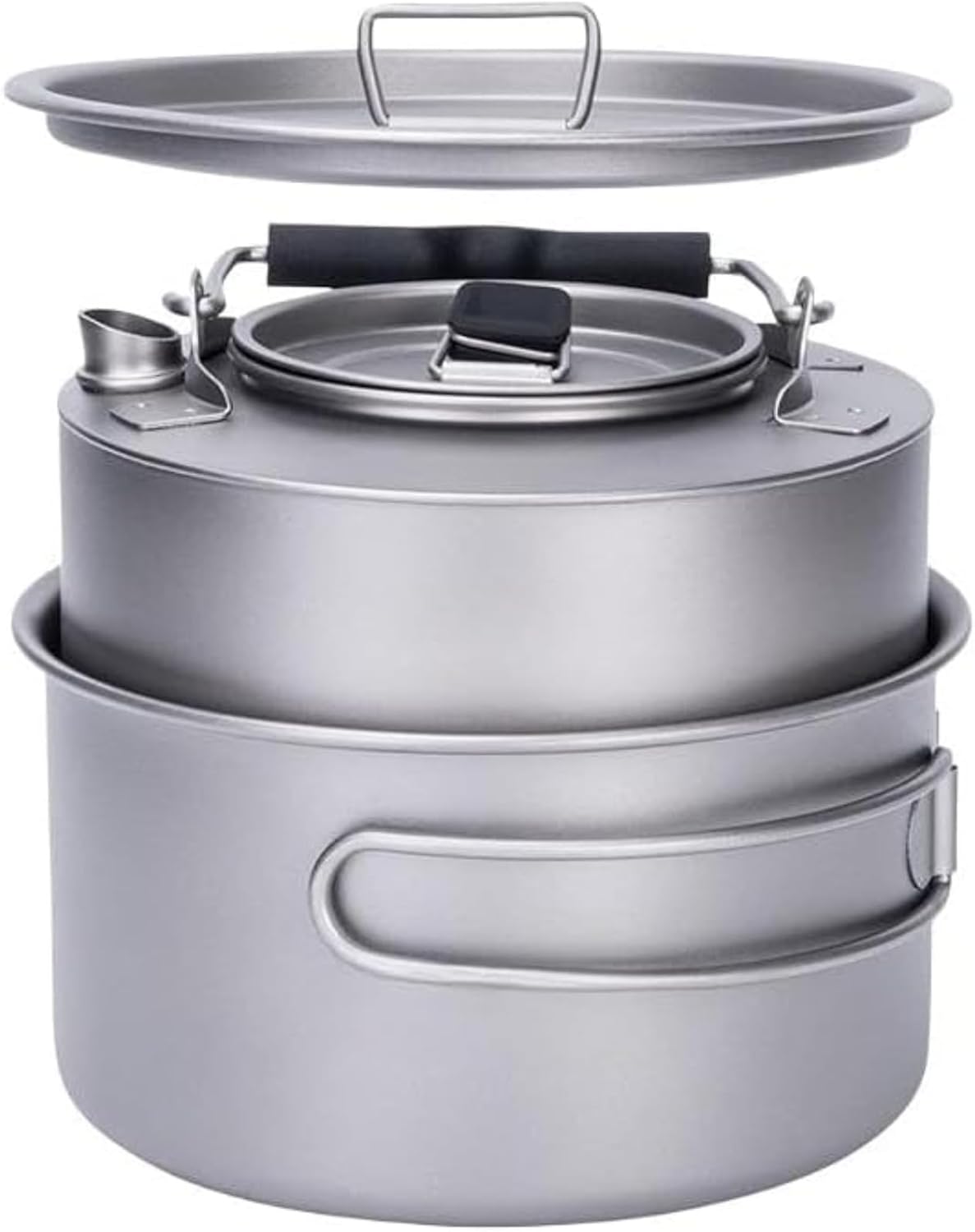 [Heartserice]蓋付き超軽量チタンキャンプポット 折りたたみハンドル 大容量 シングルキャンプ 屋外調理 登山 用最適 キ