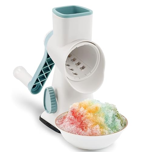 Rotary Ice Shaver with Handle Manual Hand Crank Snow Cone Maker Machine Qucik Shaved Ice Maker with Suction Feet, All Ice Cubes Fitted.Premium Portable Ice Crusher and Shaved Ice Machine.