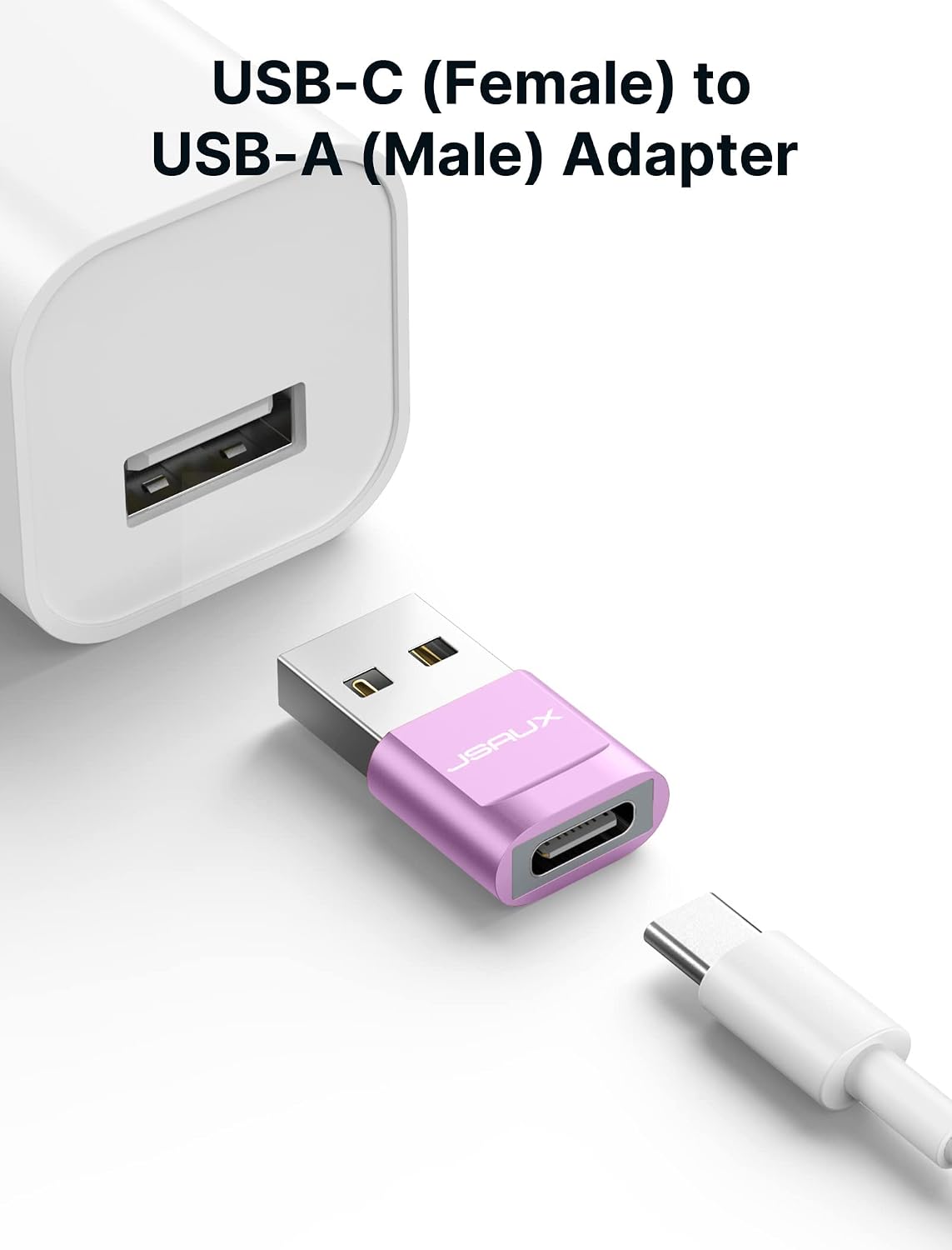 USB-C Female to USB-A Male Adapter 4-Pack, JSAUX Type C to USB Charger Cable Adapter Compatible with iPhone 13/12 Mini/Pro/Pro Max, Samsung Galaxy Note 10/20, S20/S21, Apple Watch Series 7 -Purple