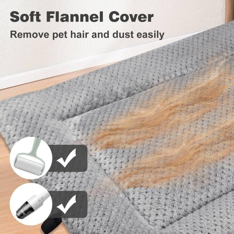 ASIJIA Large Dog Bed Washable Cat Bed Fluffy Dog Mat with Non Skid Bottom Dog Crate Mattress for Medium and Large Pets, Grey Dog Bed for Car Floor Dog Crate, 90 x 58cm