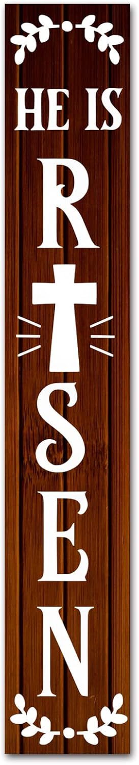 Vertical He is Risen Door Sign, 8x48" Easter Cr*oss Religious Decorations Easter Door Hanging Sign for Wall Door Home Spring Decor Hanger Signs for Door Wall Home Indoor Outdoor Spring Decor