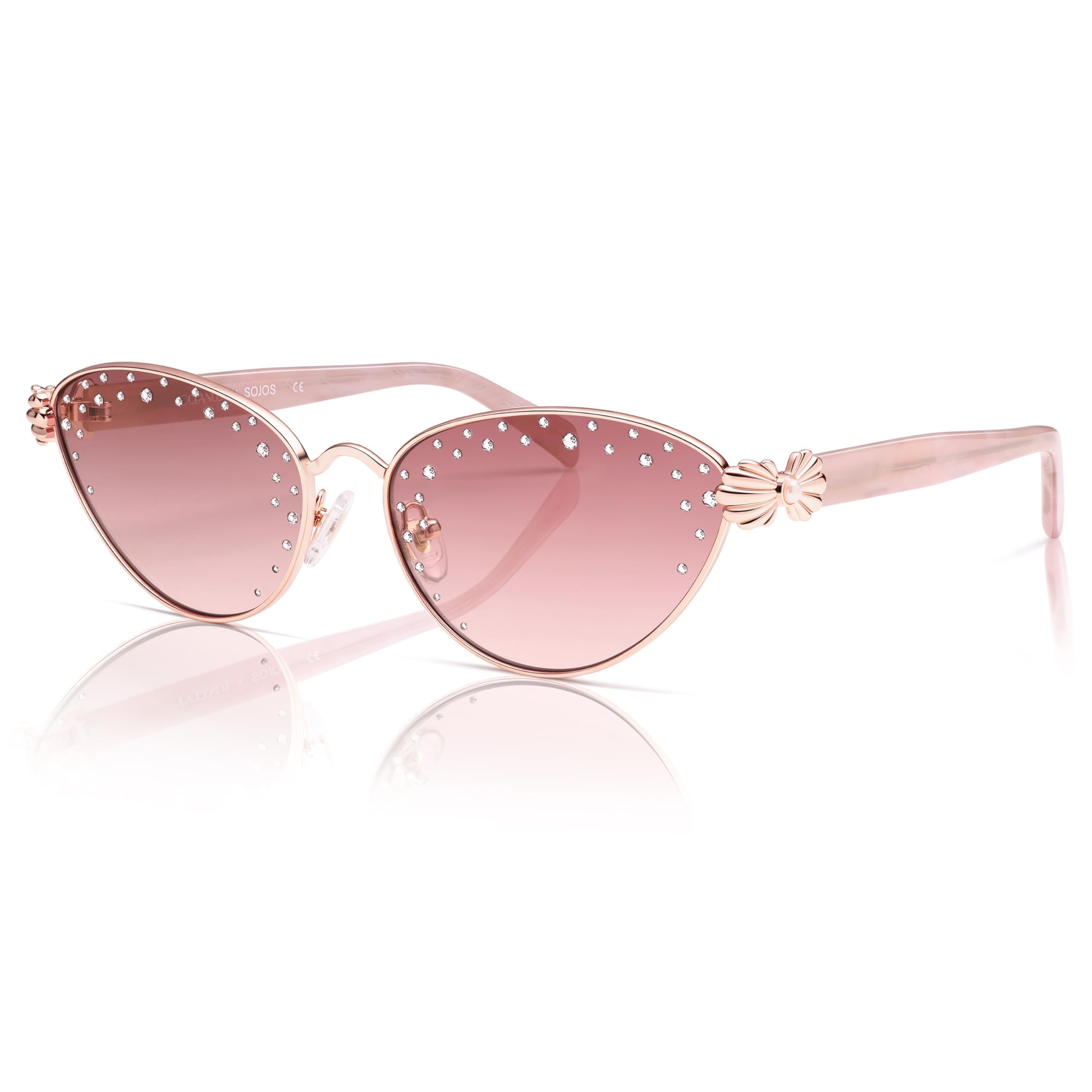 SOJOS Acetate Cat Eye Limited-Edition Sunglasses Women Rhinestones Pearls Vintage Designer Sun Glasses Darling