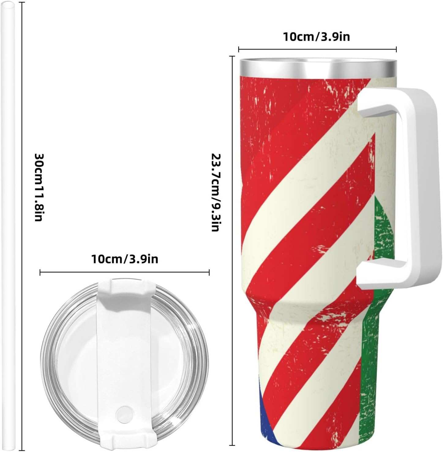 40 OZ Mexican American Flag Print Ice Bully Cup with Handle Straw Lid Straw,Stainless Steel Tumbler Coffee Cup