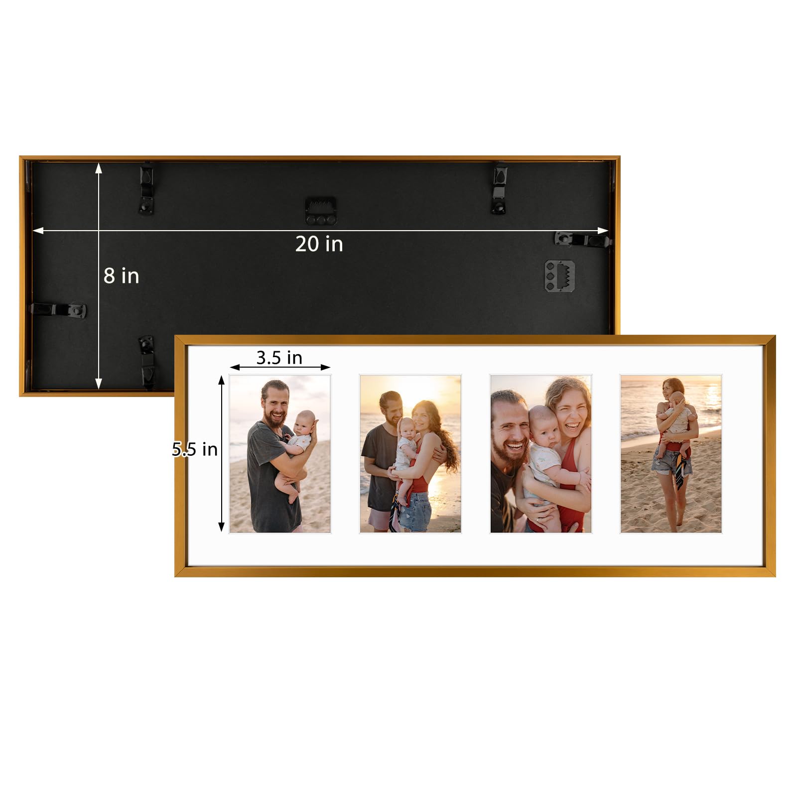Golden State Art, 4x6 Aluminum Collage Frame, Display 6x4 Pictures With 4 Openings Mat or One 8x20 Photo, Real Glass, Portrait/Landscape Wall Display, Bronze, 3 Pack