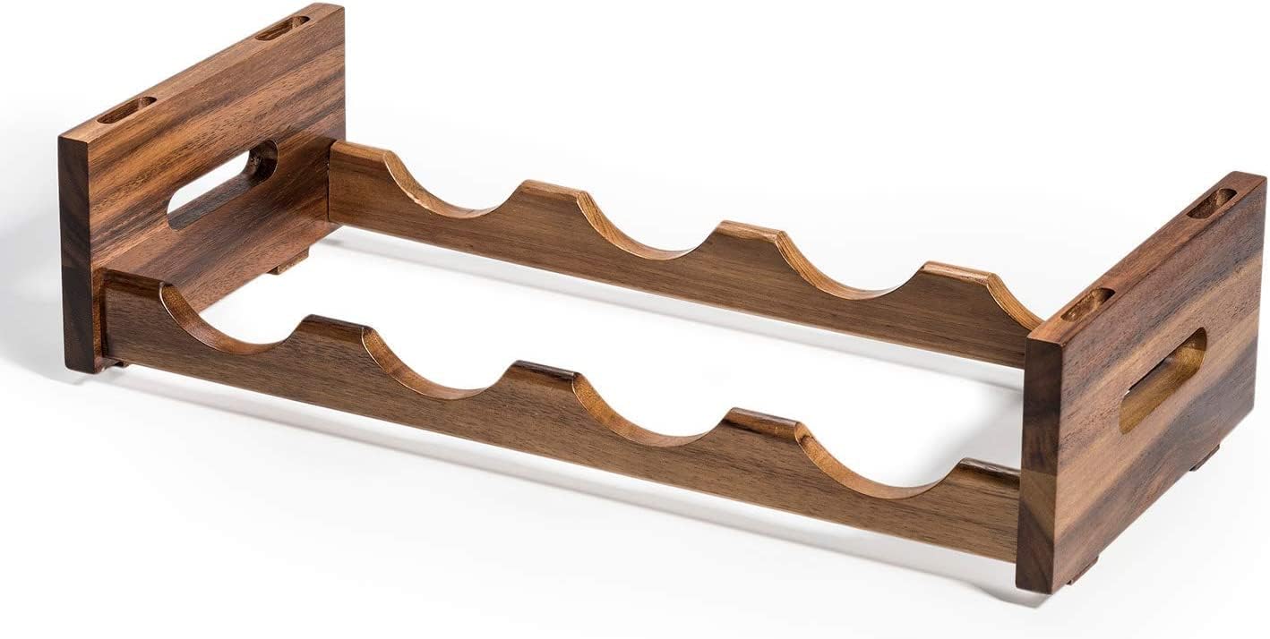 Acacia Wood Stackable 4 Bottle Wine Rack, 20.25" x 9" x 5"