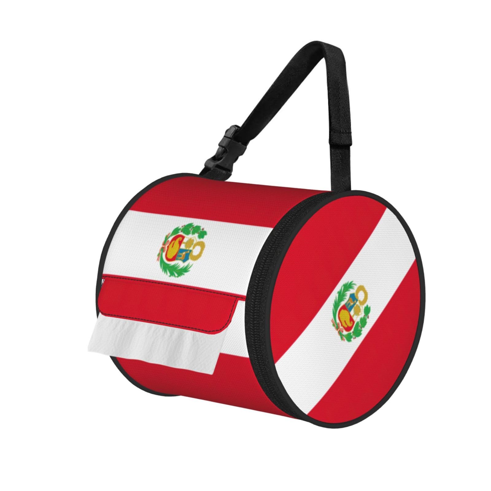 Flag of Peru Printed Adjustable Roll Paper Holder, Snap Buckle Oxford Cloth Tissue Bag for Home Office Car