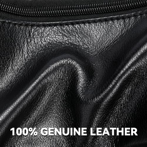 OrrinSports Black Leather Fanny Pack for Men & Women, Fashionable Multi-Pockets Waist Belt Bag for Travel Sports Hiking Cycling Fishing Running