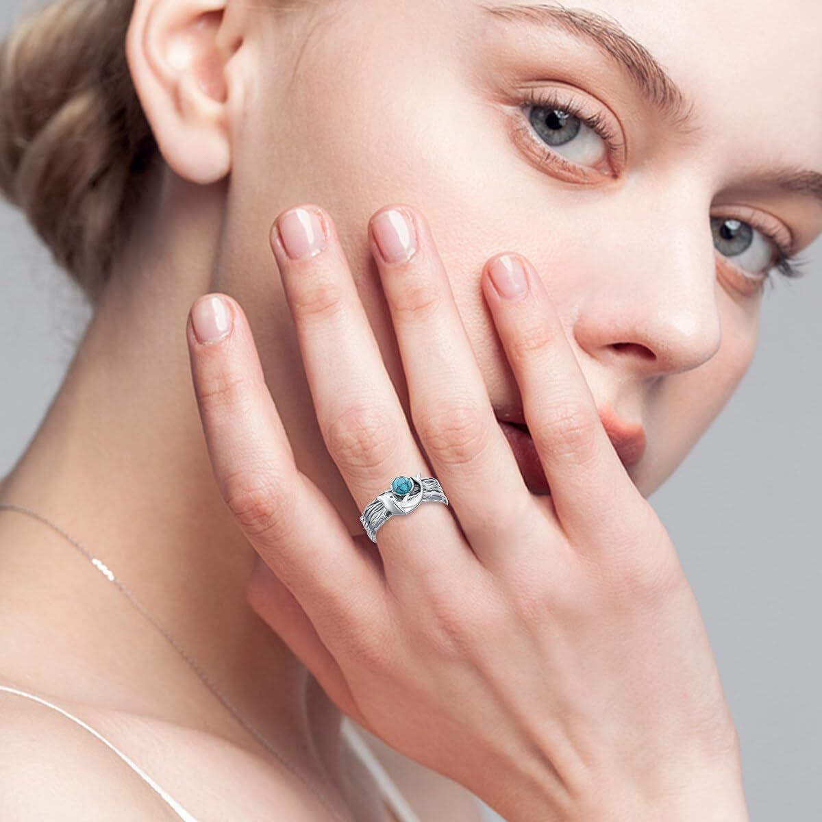 Dolphin Rings for Women 925 Sterling Silver Genuine Turquoise Ring Ocean Dolphins Rings Western Promise Rings Turquoise Jewelry Gifts for Mom Wife
