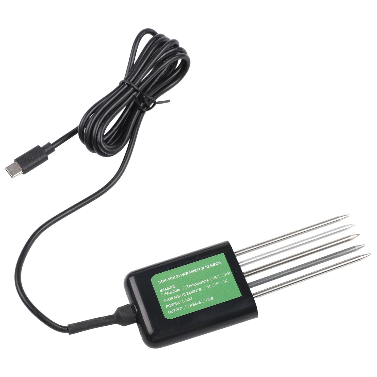 Medidor de suelo USB 7 en 1 para Android, IP68, humedad de la tierra, pH EC, sensor NPK con junta de resina epoxi y sonda de metal, análisis de datos en tiempo real para agricultura