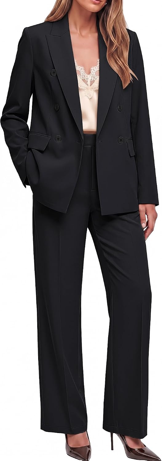 luvamia Pants Suits Women 2 Piece Double Breasted Business Casual Outfits