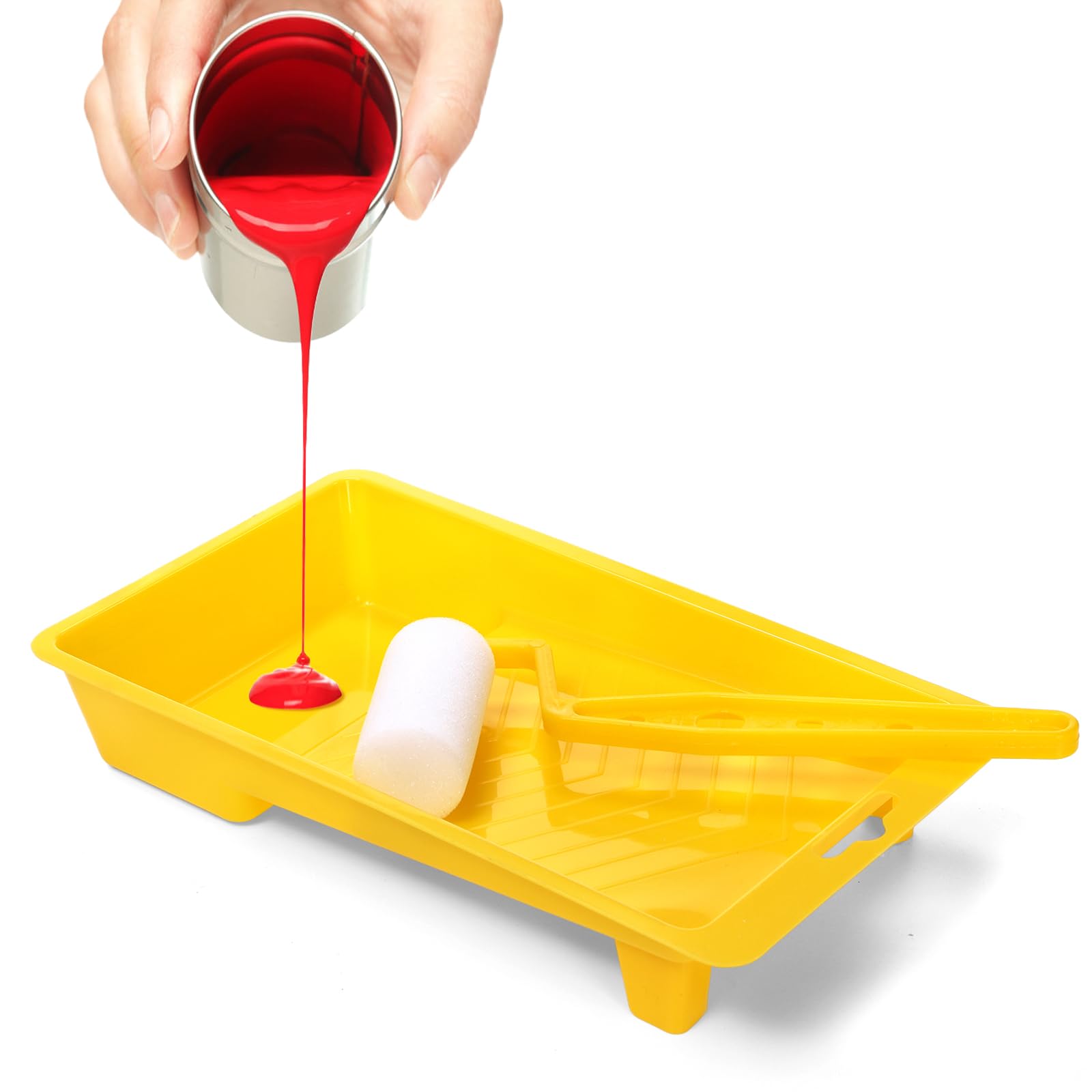 Hedume Juego de 7 herramientas de rodillo de pintura, 1 pincel, 2 rodillos, 3 esponjas, 1 forro de bandeja de pintura, kit de rodillo de pintura para profesionales o propietarios de viviendas para
