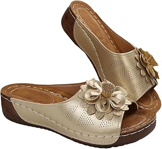 Womens Wedge Sandals 2026 Flower Summer Dressy Flat Open Toe Platform Shoes Casual Boho Slip on Beach Walking Sandals