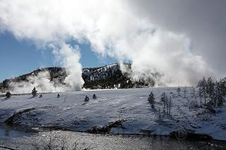 Photo- Temperatures often dip below freezing, but there's no cooling of the thermal features, including these at the Fountain Paint Pot location 9 Fine Art Photo Reproduction 12in x 08in