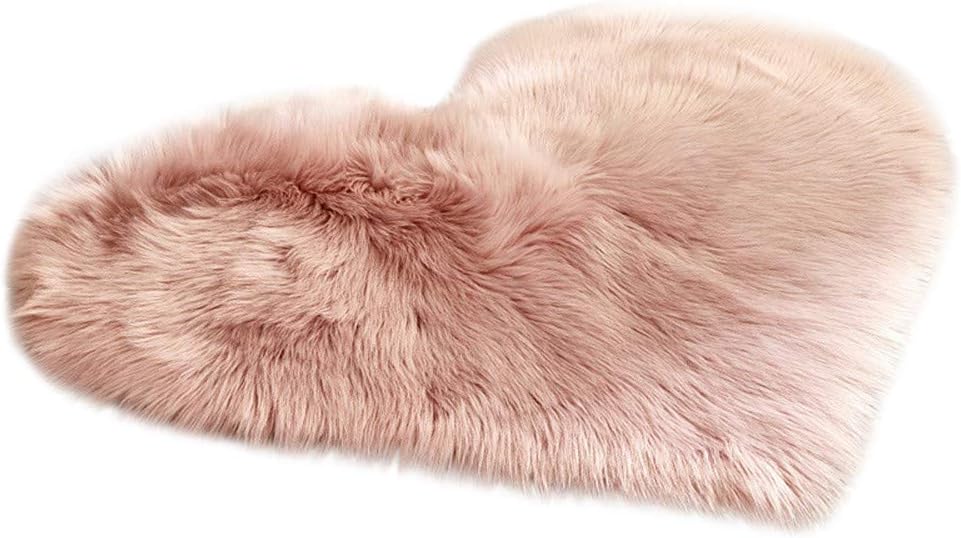 Ultra Soft Area Rug Wool Imitation Sheepskin Rugs - Faux Fur Non Slip Heart-Shaped Shaggy Carpet - Fluffy Chair Cover Seat Pad - Indoor Thick Indoor Mats - Home Bedroom Living Room Decor (Pink)