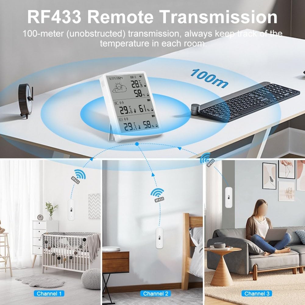 Per Tuya WiFi igrometro termometro stazione, RF433 kit sensore wireless con grande schermo LCD, distanza di trasmissione 100 m, controllo intelligente app per serra (1 monitor + 10 sensore)