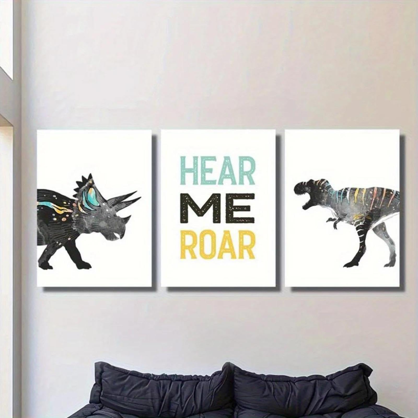 Yocheng 3pcs Dinosaur Cartoon Canvas Art Prints-Colorful Triceratops And Ceratops Illustrations 21x30cmx3 No Frame