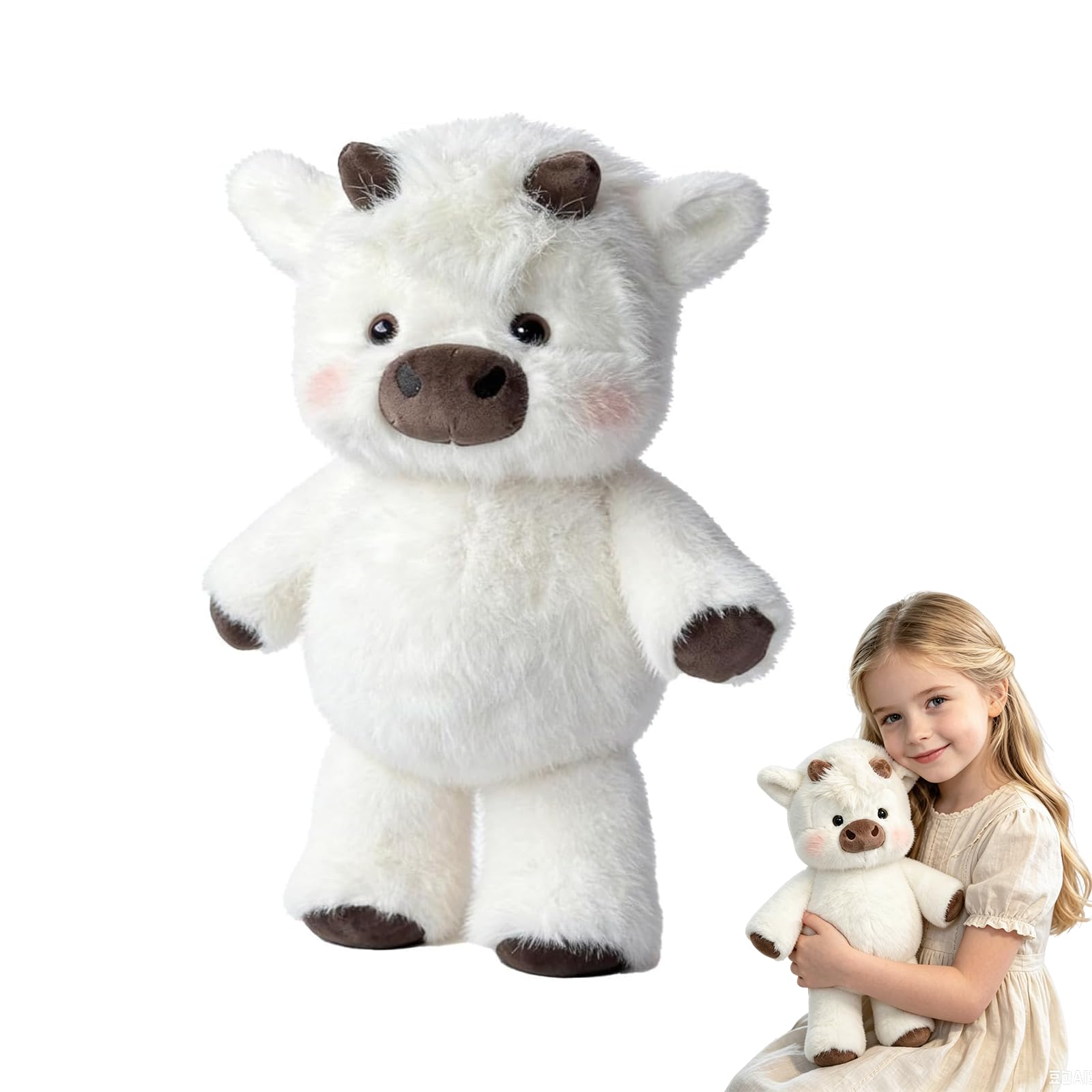 PEAMOO Highland Cow Soft Plush Toy,Adorable Furry Running Cow Stuffed Animal For Stress Relief,Emotional Support,Wild Boar Plush Toy 45cm For Home Decor Adorable Wild Boar Animal Doll (White)