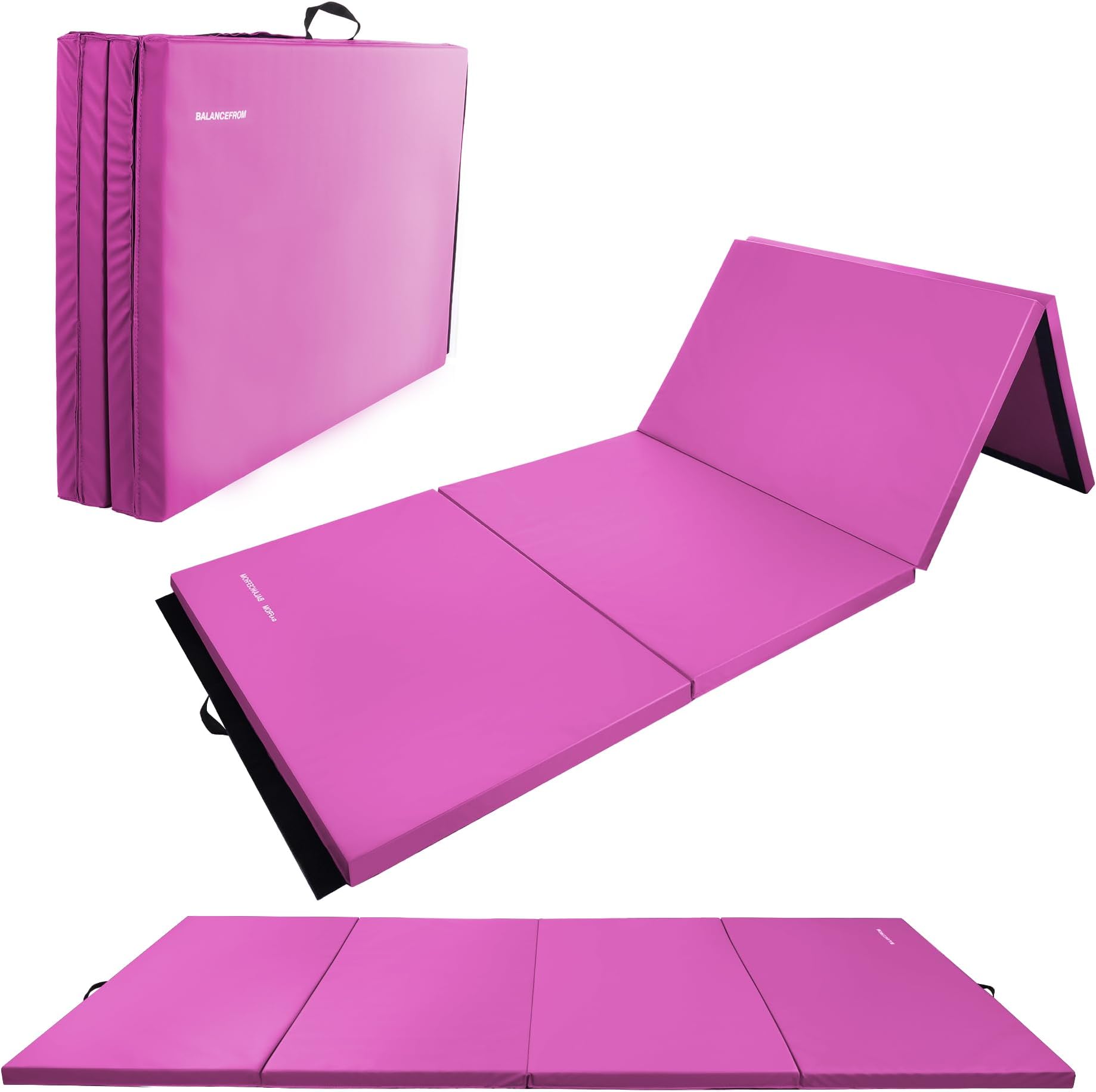 Fitvids 4'x8'x1.9" Gymnastics Mat, Home Exercise Mat with Carrying Handles, Folding Gym Workout Tumbling Mat for Yoga, Pilates, Stretching, MMA, Core Workouts, Fitness Aerobics Mats for Gym Training